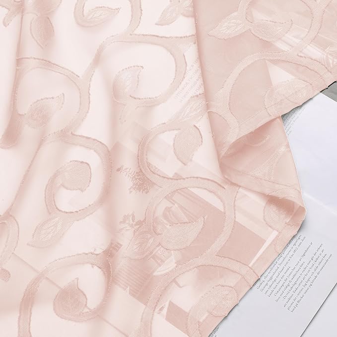 OWENIE Furman Blush Pink Sheer Curtains 24 inch Length 2 Panels Set - Image 6