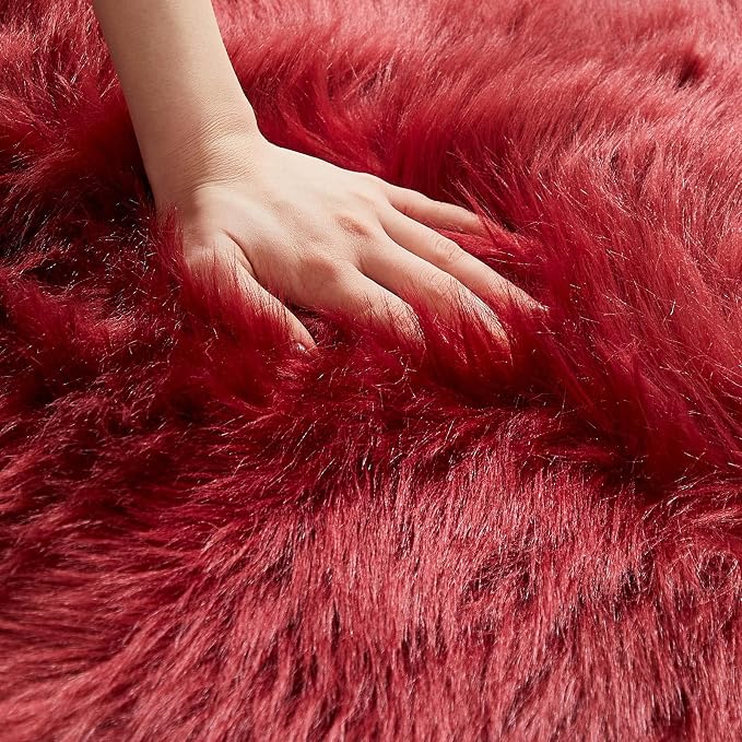 AMTOVO Faux Fur Rug, Burgundy Ultra Soft Fluffy Shag Sheepskin Rug, 2 x 6 ft - Image 5