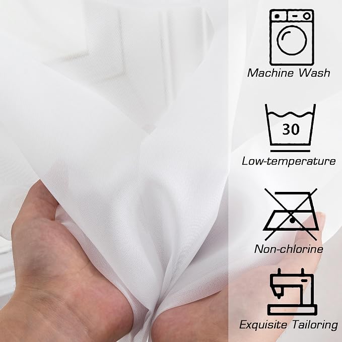 Simplebrand Sheer White Curtains 96 Inches Long, Light Filtering Rod Pocket - Image 9