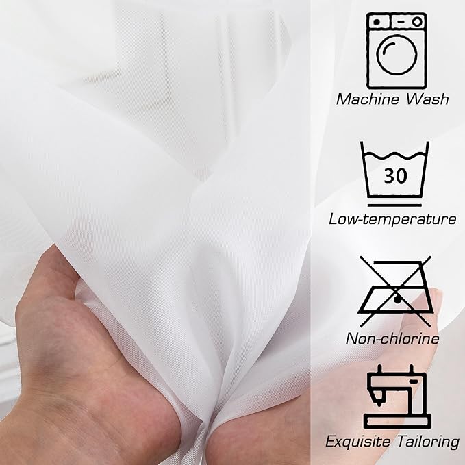 Simplebrand Sheer White Curtains 108 Inches Long, Extra Long Rod Pocket Solid - Image 9