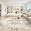 Area Rug 10x12 Washable Rug, Vintage Boho Medallion Rugs Non-Slip Soft Low Pile by VECARF