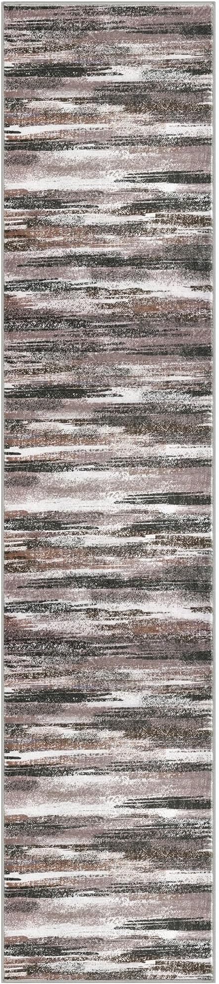 Lansny Modern Abstract Runner Rug 2.6x12, Dark Light Brown White Washable Long - Image 8