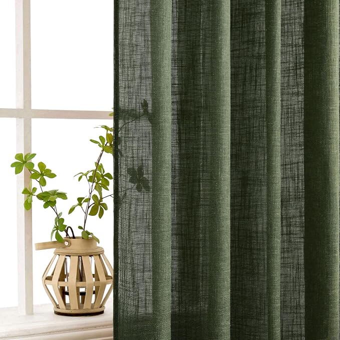 MIULEE Olive Green Linen Curtains 72 Inch Length 2 Panels - Image 5