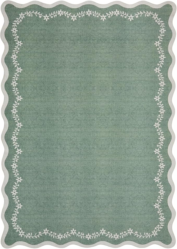 GarveeHome Scalloped Entryway Rug 2x3 Sage Green Washable Front Door Rug | - Image 7