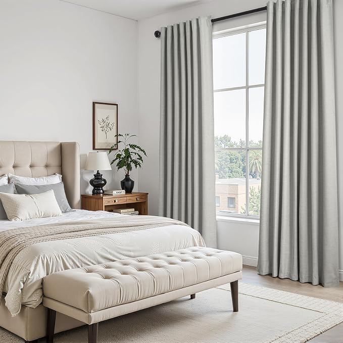 Topfinel Grey Linen Blackout Curtains 90 Inches Long - Image 4