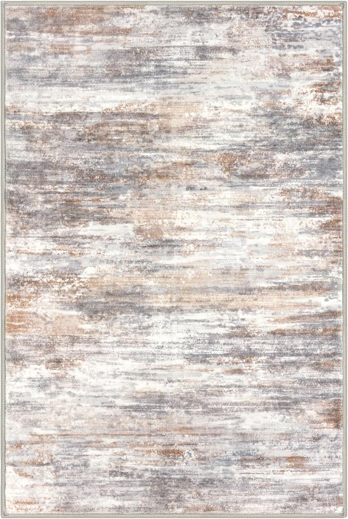 KOZYFLY Abstract Modern 3x5 Ft Area Rug in Multi Grey/Orange - Image 8