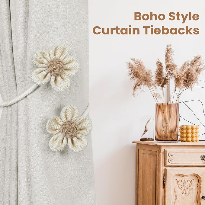 KLOGTSIND Flower Curtain Tiebacks, 4 Pack Curtain Ties Elegant DIY Curtain - Image 7