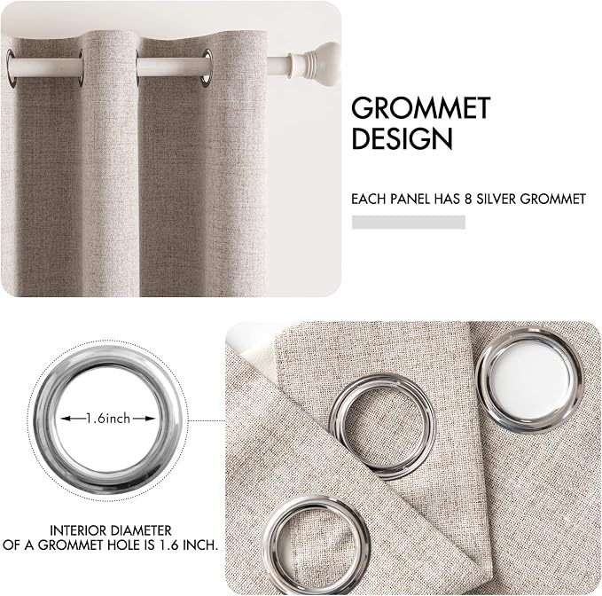 MIULEE Linen Blackout Curtains and Drapes 100% Room Darkening Thermal Insulated - Image 4