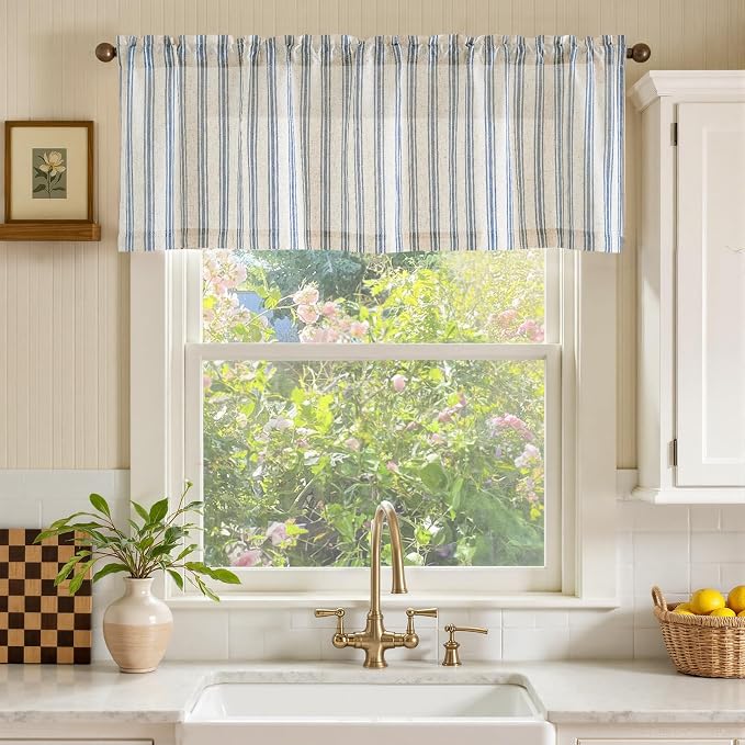 jinchan Striped Valance Farmhouse Window Treatment Linen Textured Drapes - Image 2