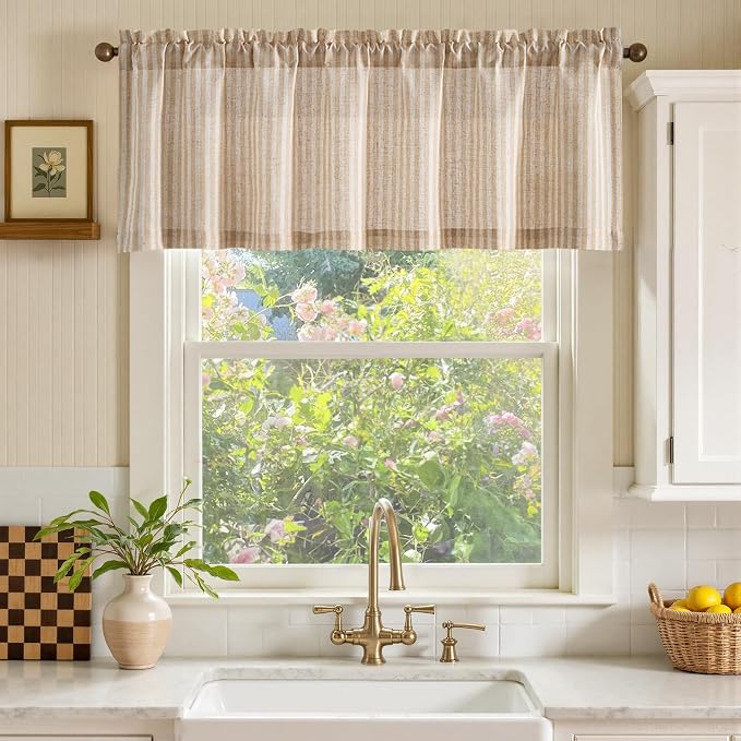 jinchan Valance Curtain Linen Textured Striped Window Curtain - Image 2