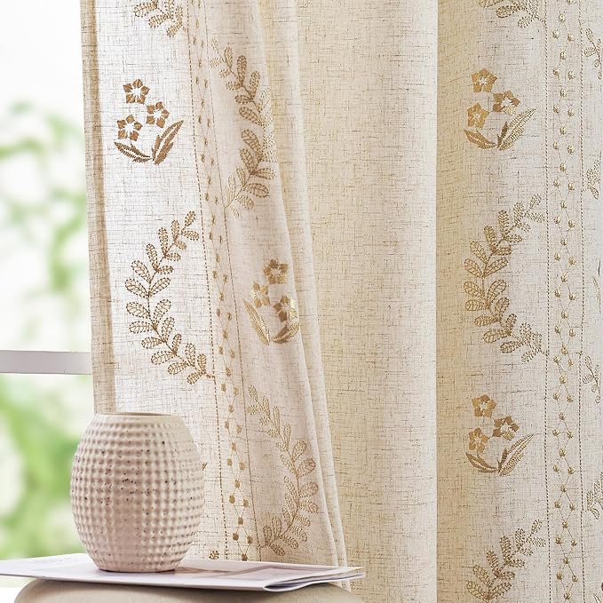jinchan Belrose 4 Panel Curtains Set 84 Inch Length Floral Curtains Linen Blend - Image 3