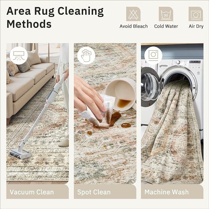 10x14 Area Rugs for Living Room, Non Slip Machine Washable Vintage Rugs - Image 5