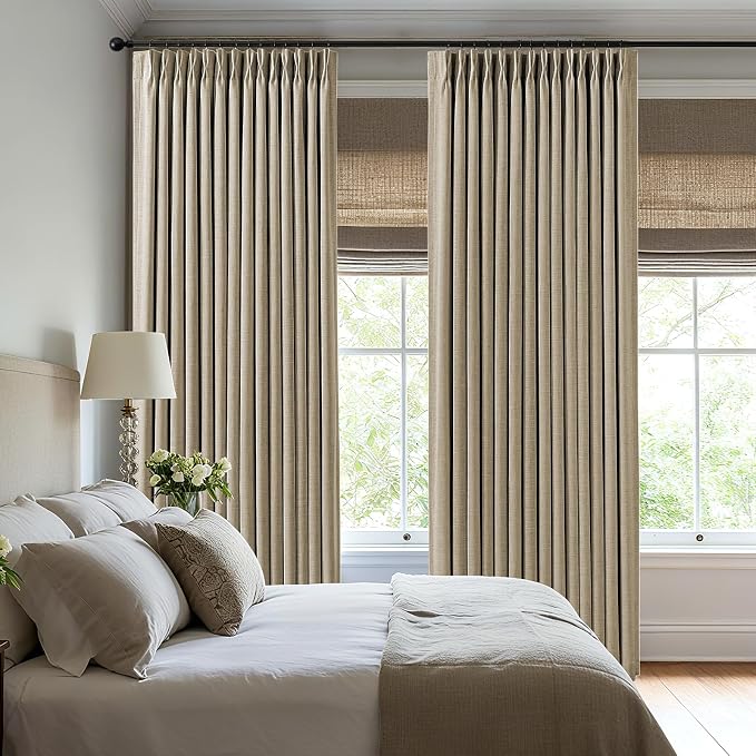 AUSSPVOCT Pinch Pleated 90 Inch Linen Curtains 100% Blackout - Image 4