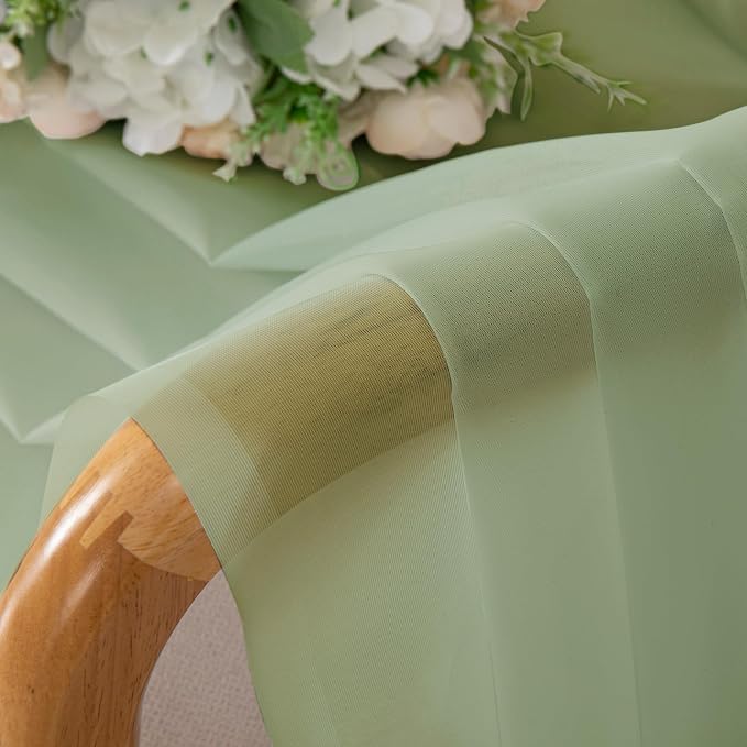 Aiyufeng Light Green Sheer Curtains 45 Inch Length 2 Panels Set - Image 6