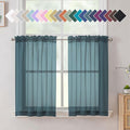 Aiyufeng Dusty Blue Sheer Curtains 36 inches Long, Short Kitchen Window by Aiyufeng