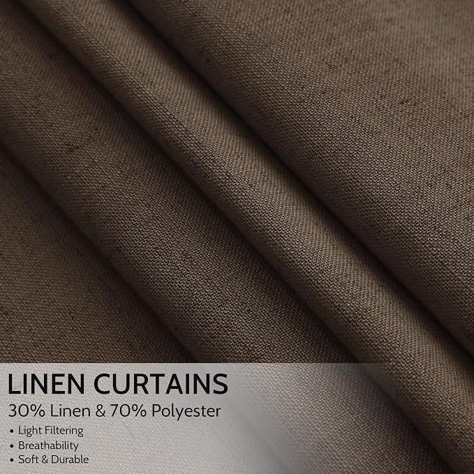 Nanspring Chocolate Linen Curtains 84 Inch Length 2 Panels Set - Image 2