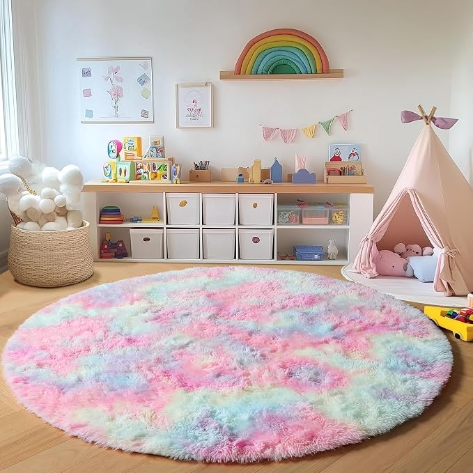 ONASAR Rainbow Round Area Rugs 5ft, Soft Bedroom Circle Rug Mats - Image 4