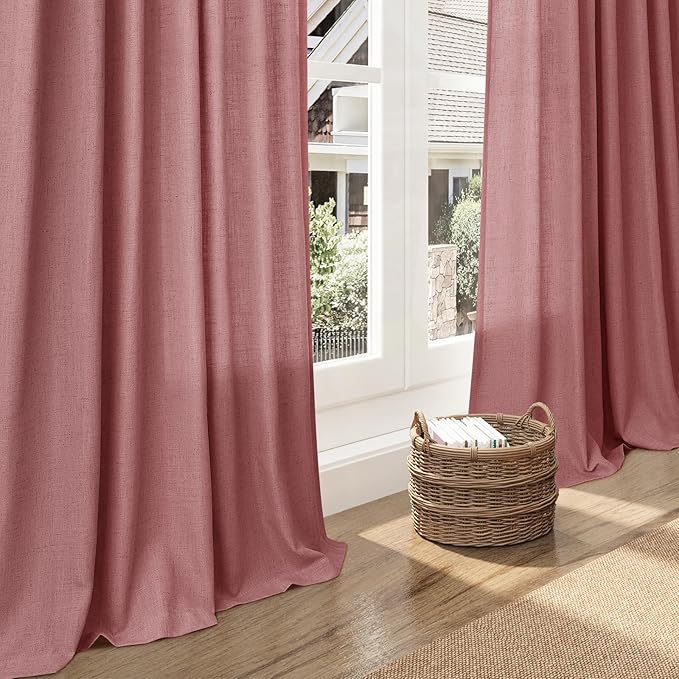 Nanspring Canyon Rose Linen Curtains 90 Inch Long 2 Panels Set - Image 6