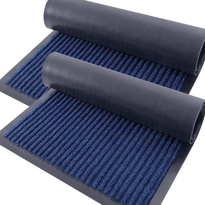 OLANLY 2-Pack Front Door Mats 47x32, Waterproof Heavy-Duty Doormats | Blue by OLANLY