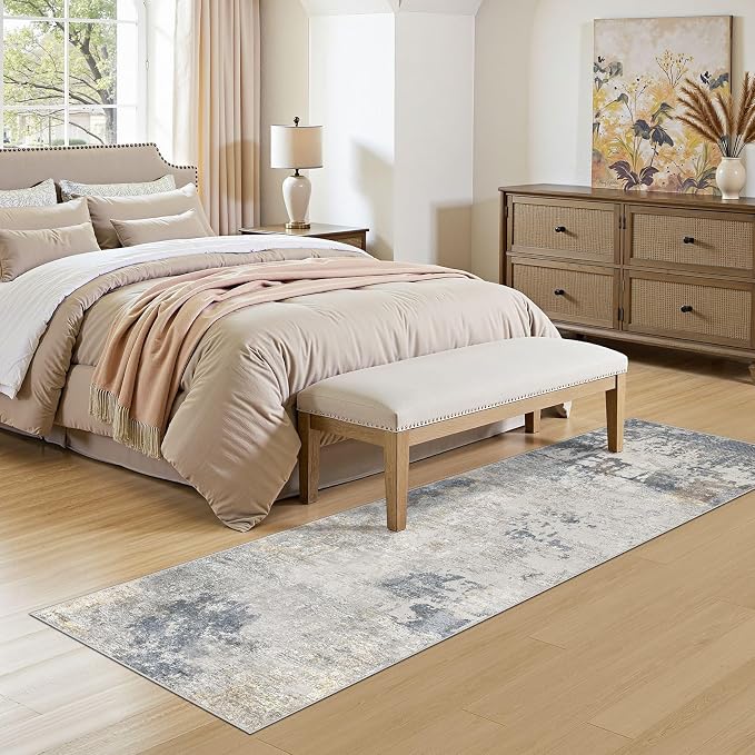 2X8 Washable Runner Rug for Hallway: Soft Neutral Modern Abstract Area Rug - Image 2