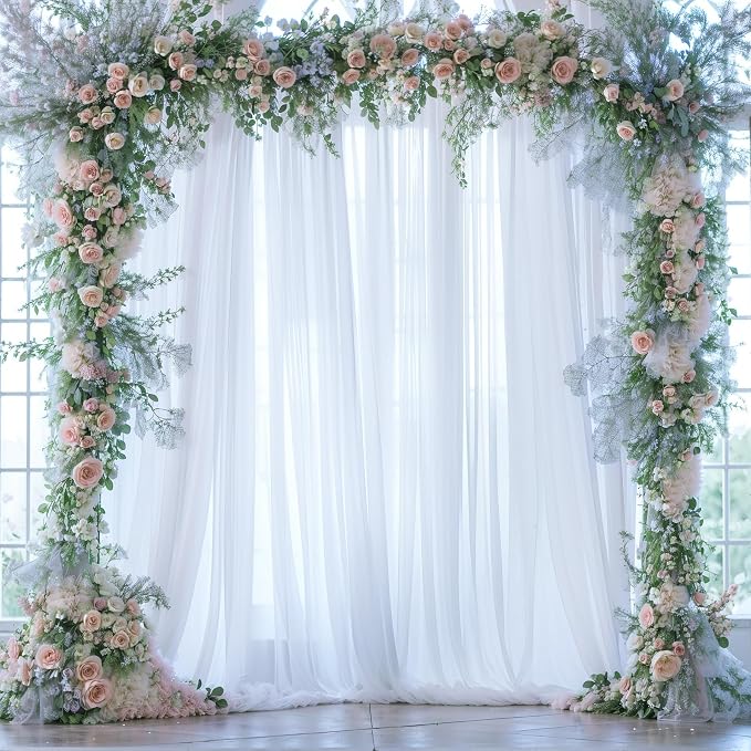 White Tulle Backdrop Curtain for Parties Wedding 10ft x 8ft Sheer Backdrop - Image 9