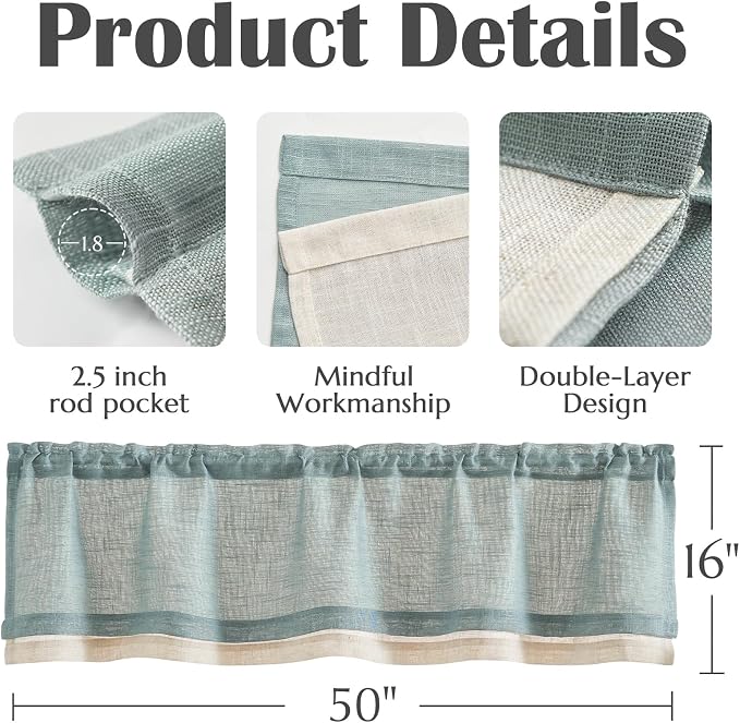 jinchan Linen Valance for Farmhouse Living Room Windows 16 Inch Slubbed Crossed - Image 6
