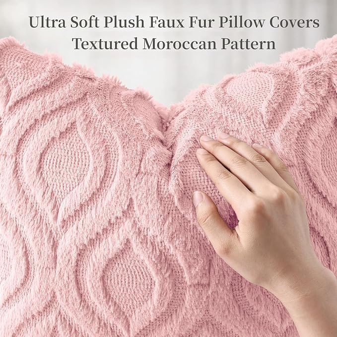 decorUhome Throw Pillow Covers 24x24 Inch Set of 2, Soft Plush Faux Wool Pink - Image 6