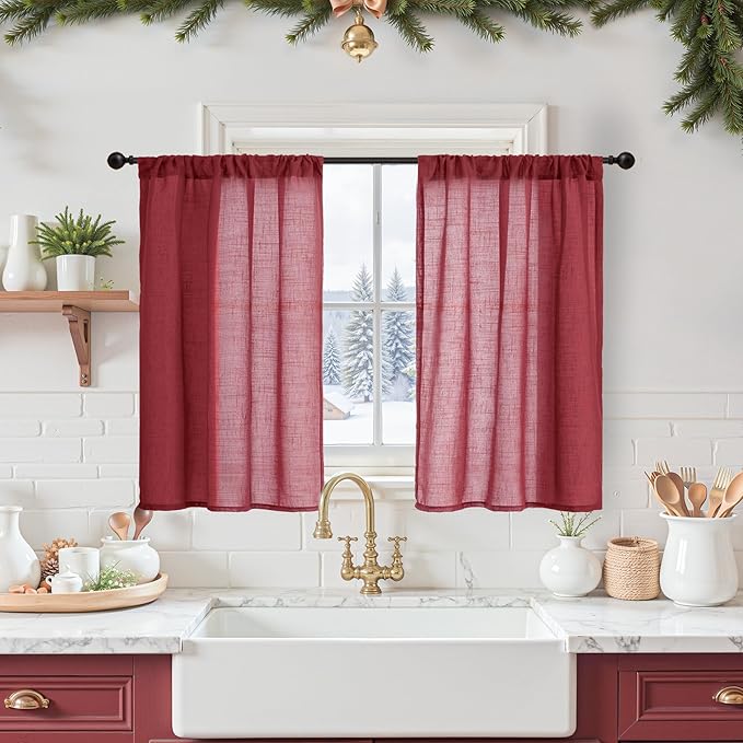 BGment Linen Curtains 36 Inch Length, Small Half Drapes by BGment