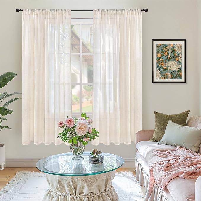 BGment 72 Inch Length Beige Linen Curtains - Image 2