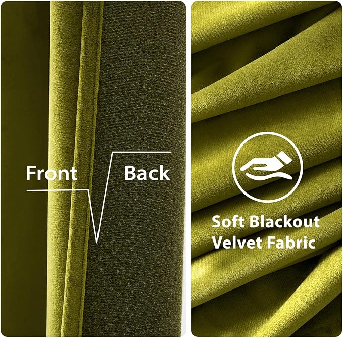 MIULEE Velvet Curtains Olive Elegant Grommet Thermal Insulated Soundproof Green - Image 3