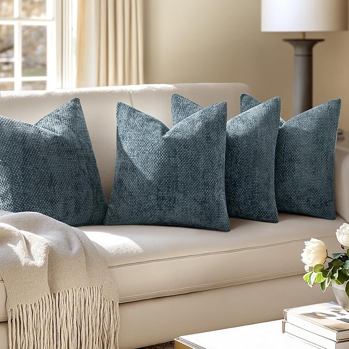 MIULEE Pack of 4 Couch Throw Pillow Covers 18x18 Inch Navy Blue Soft Decorative - Image 5