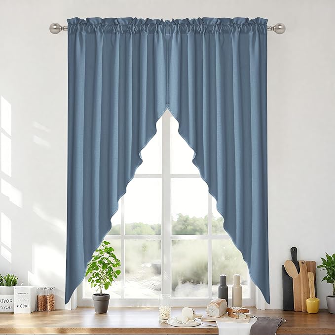 RYB HOME 2 Panels Sheer Valances Faux Linen Weave Textured Valance Curtains by RYBHOME