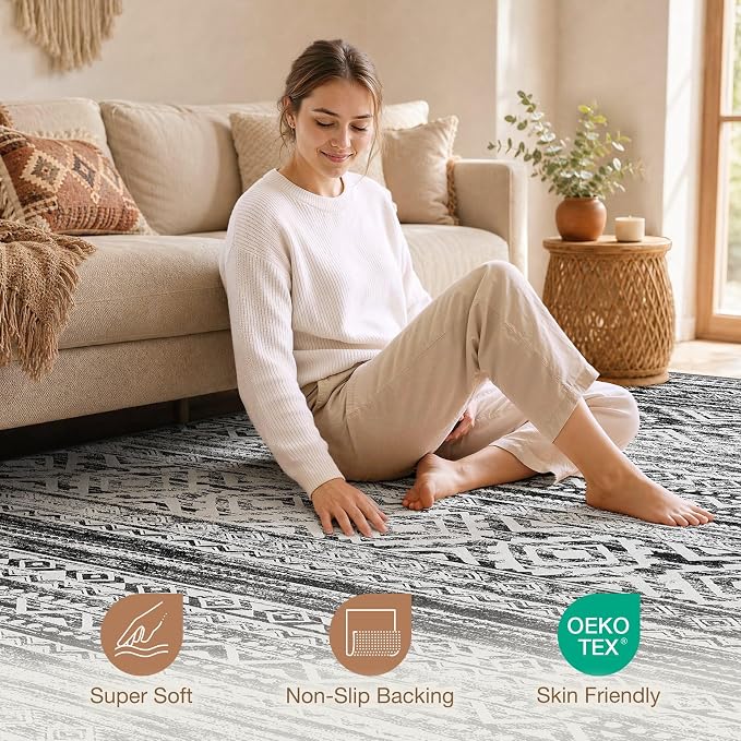 cotiled Boho 9x12 Area Rug for Living Room: Large Moroccan Washable Rug | Solve - Image 4