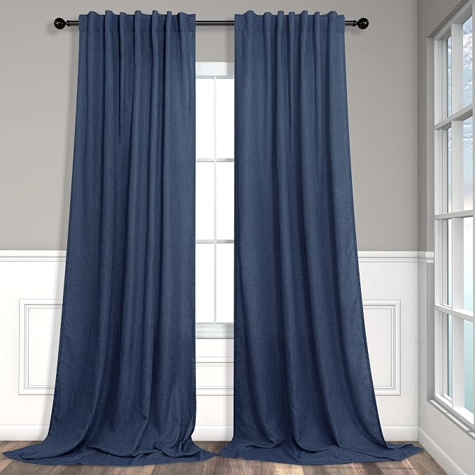 Navy Curtains 108 Inches Long for Living Room 2 Panels Set Back Tab Pocket by Pitalk