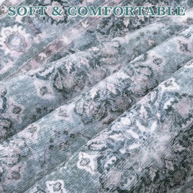 SERISSA Boho Area Rug 5x7 Blue Grey, Washable Large Rugs - Image 4