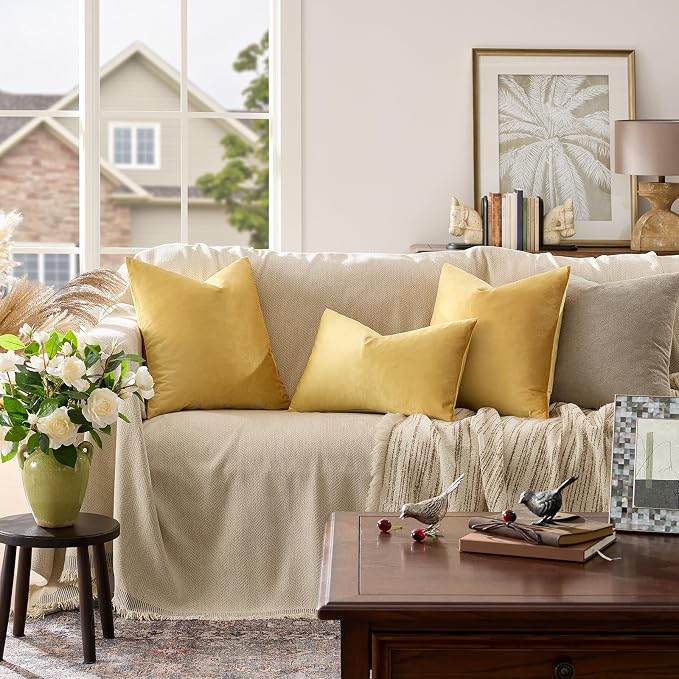 GIGIZAZA Yellow Velvet 20x12 Lumbar Decorative Throw Pillow Covers - Image 2