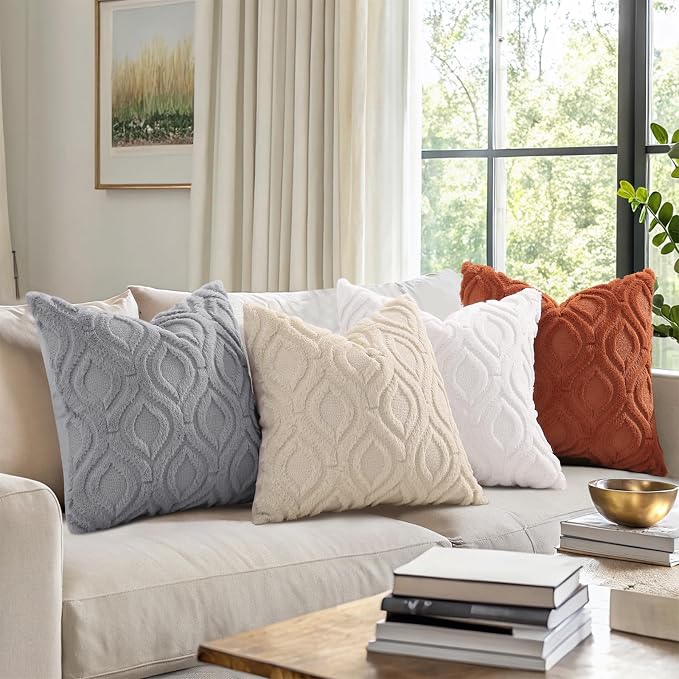 decorUhome Throw Pillow Covers 22x22 Inch Set of 2, Soft Plush Faux Wool Cream - Image 8