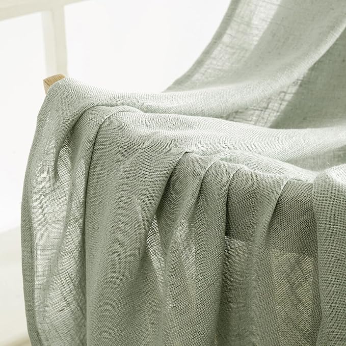MIULEE Sage Linen Curtains 63 Inch Length 2 Panels - Image 6