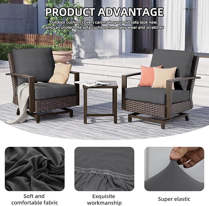 8Pcs Outdoor Cushion Covers, Patio Cushion Covers, Stretch Elastic Slipcovers - Image 4