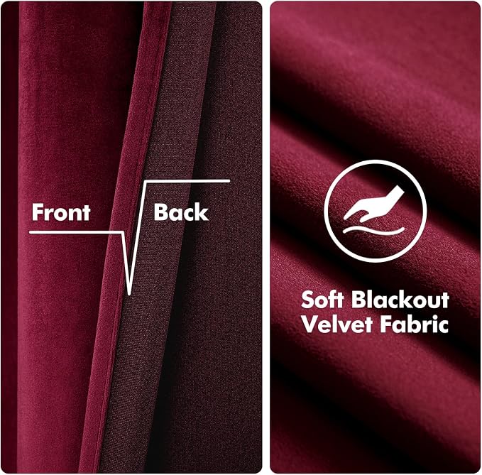 MIULEE Christmas Burgundy Velvet Curtains Solid Soft Red Blackout Curtain - Image 4