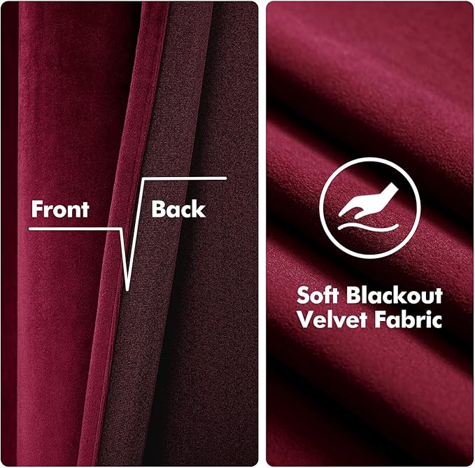 MIULEE Christmas Burgundy Velvet Curtains Solid Soft Red Blackout Curtains - Image 3