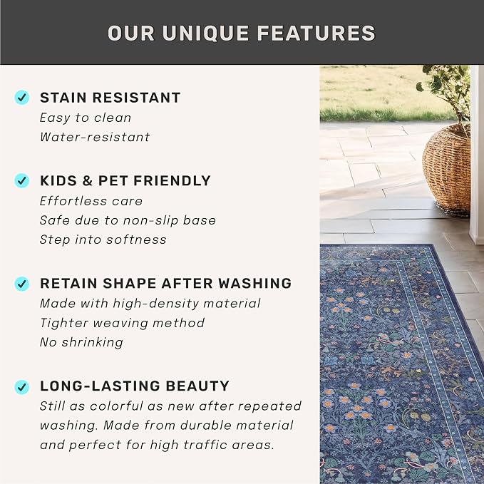 Non Slip Dark Blue 2x5 Runner Rug - Image 7