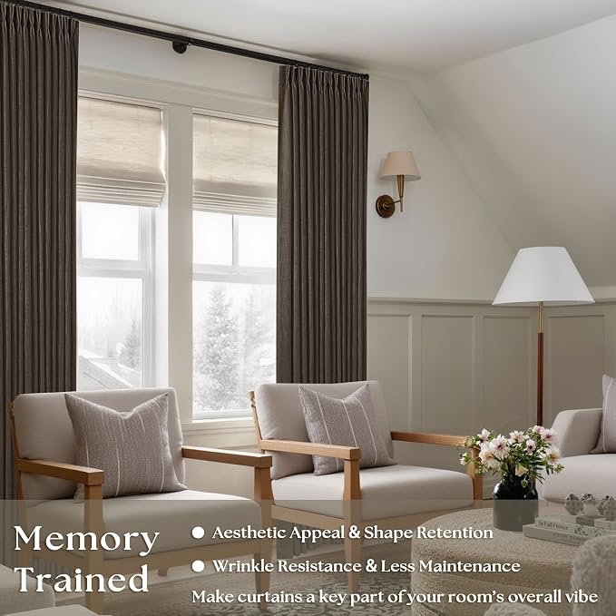 Dark Chocolate 96 Inch Pinch Pleated Semi Sheer Linen Curtains 2 Panels | - Image 2