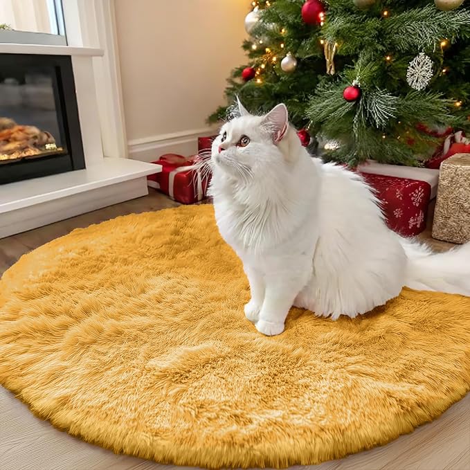 OLANLY Mustard Yellow Round Rugs by OLANLY