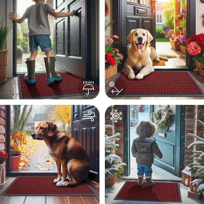 Smiry Front Door Mat Outside Entrance, Heavy Duty Natural Rubber Doormat - Image 7