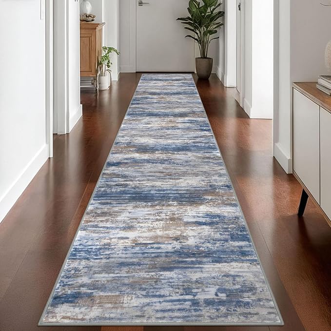 KOZYFLY Modern Abstract Washable Rug Runner 2.6x14 Hallway Rug Runner Non-Slip by KOZYFLY