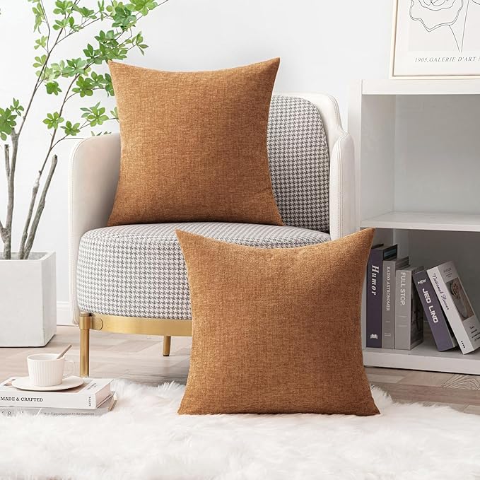 MIULEE Pack of 2 Brown Throw Pillow Covers 20x20 Inch Soft Chenille Pillow - Image 6