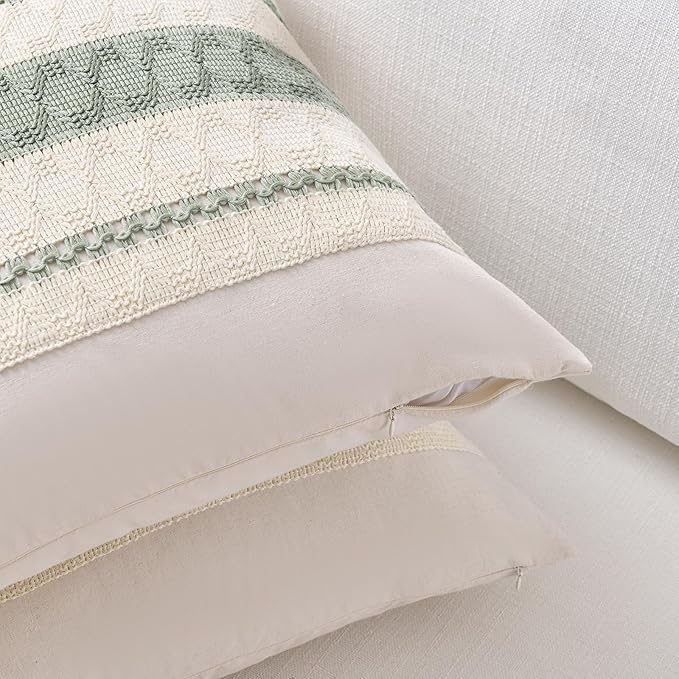 Fancy Homi Set of 1 Sage Green Boho Lumbar Decorative Throw Pillow Covers 14x24 - Image 3