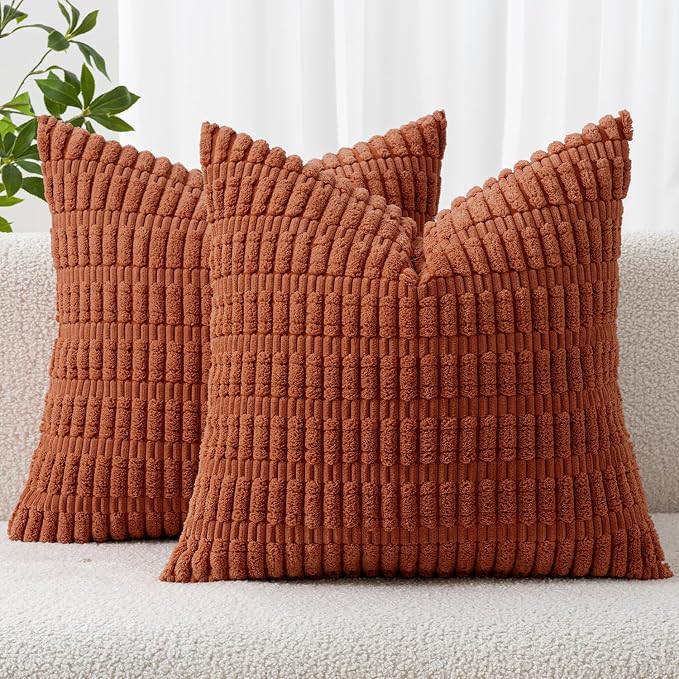MIULEE Pack of 2 Rust Corduroy Decorative Euro Sham Pillow Covers 24x24 Inch by MIULEE