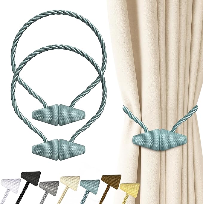 Hion Magnetic Curtain Tiebacks Gray Blue 2pcs, Curtain Tiebacks Buckles by Hion